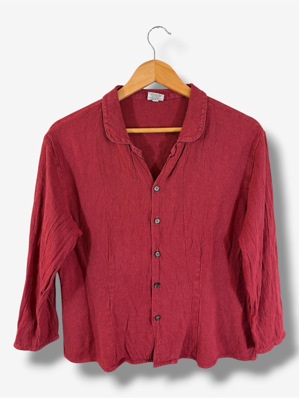 CP Shades Button Down Shirt Size L Burgundy Wine Red Boxy 3/4 Sleeve Lagenlook